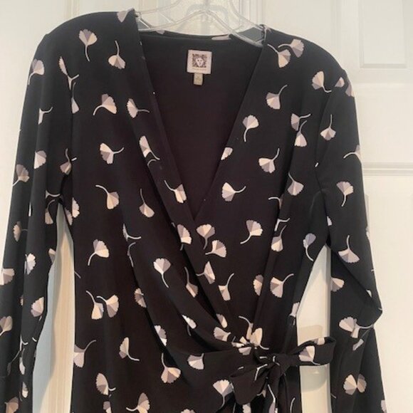 Anne Klein Faux Wrap ¾ Sleeve Black, Gray & Taupe Print Dress – MEDIUM - Picture 6 of 15